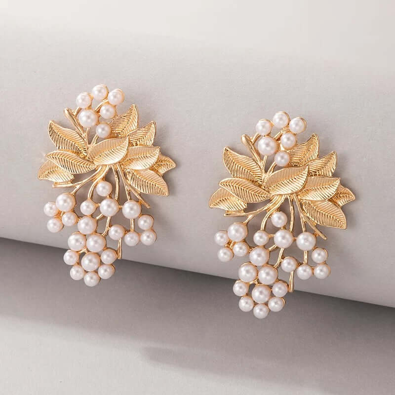Earrings golden petals & imitation pearl African jewelry gift