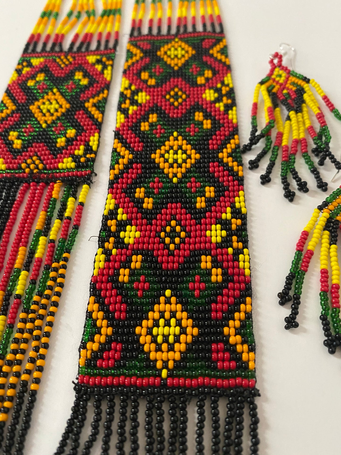 Handcrafted Seed Bead long necklace earrings set