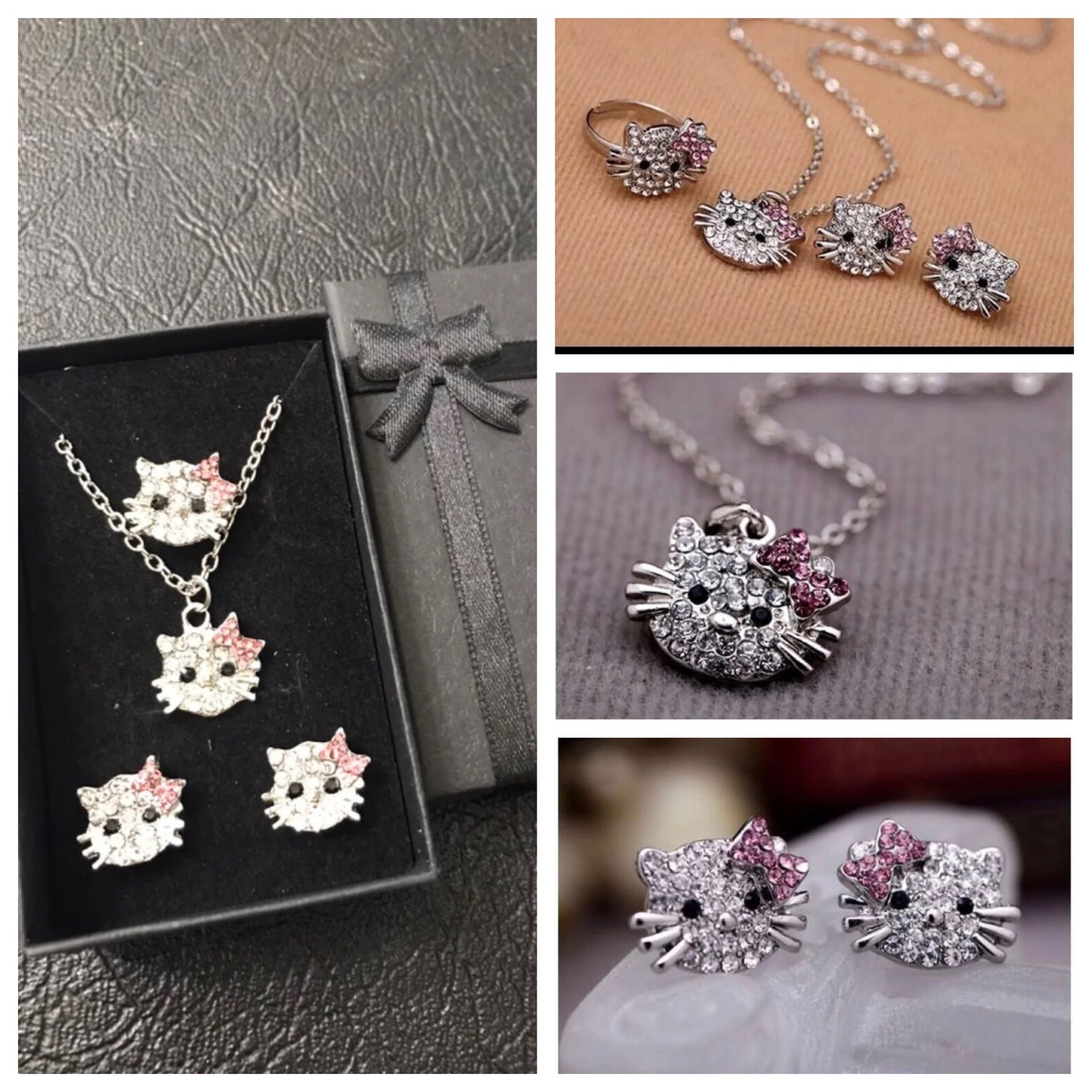 hello kitty necklace earrings ring complete jewelry set