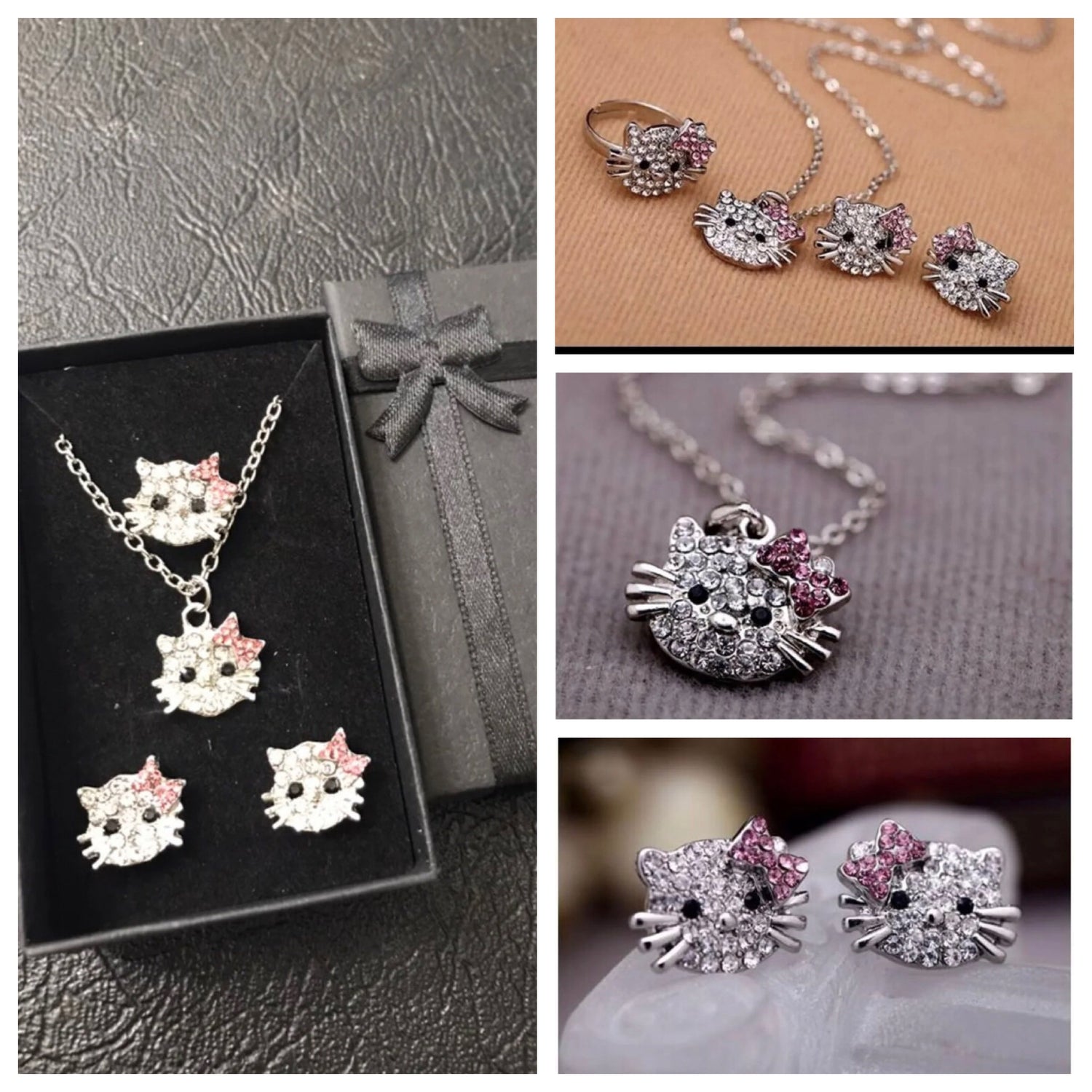hello kitty necklace earrings ring complete jewelry set