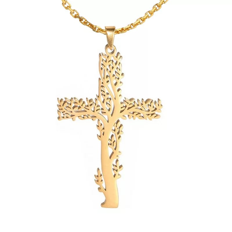 Cross necklace tree of life stainless jewelry