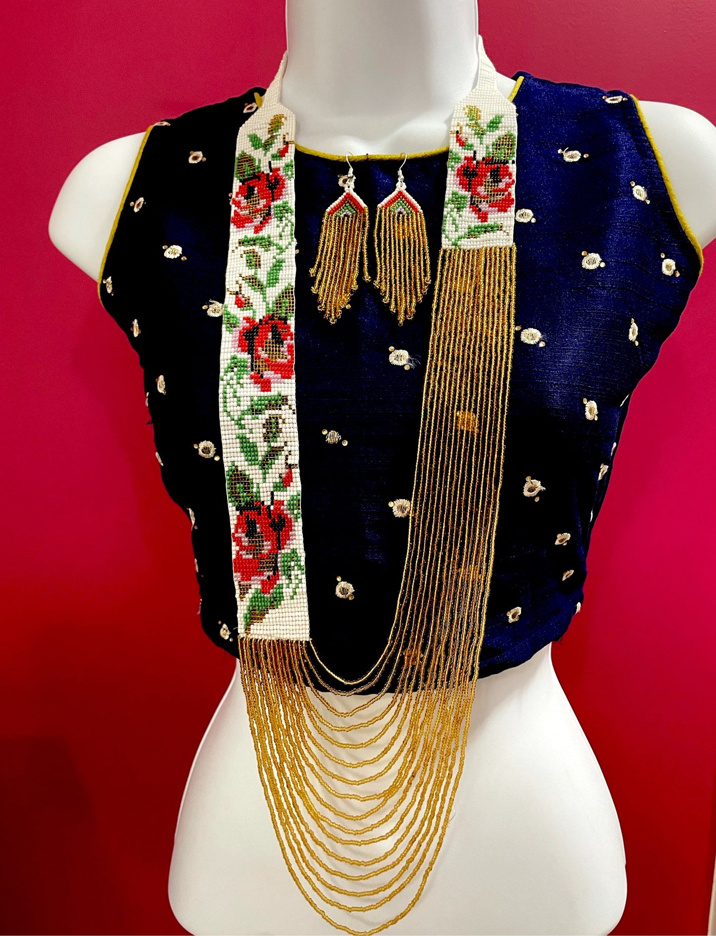 Seed bead necklace earrings set handcrafted African jewelry gift