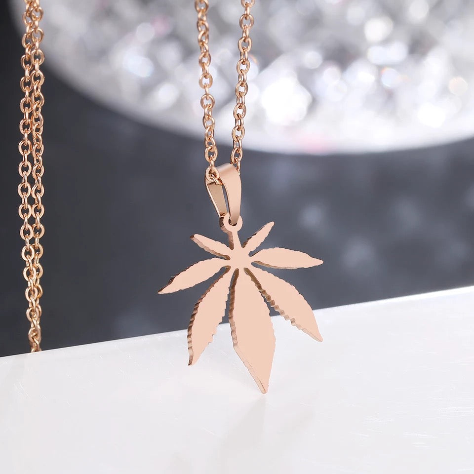Rose gold leaf charm pendant stainless jewellery