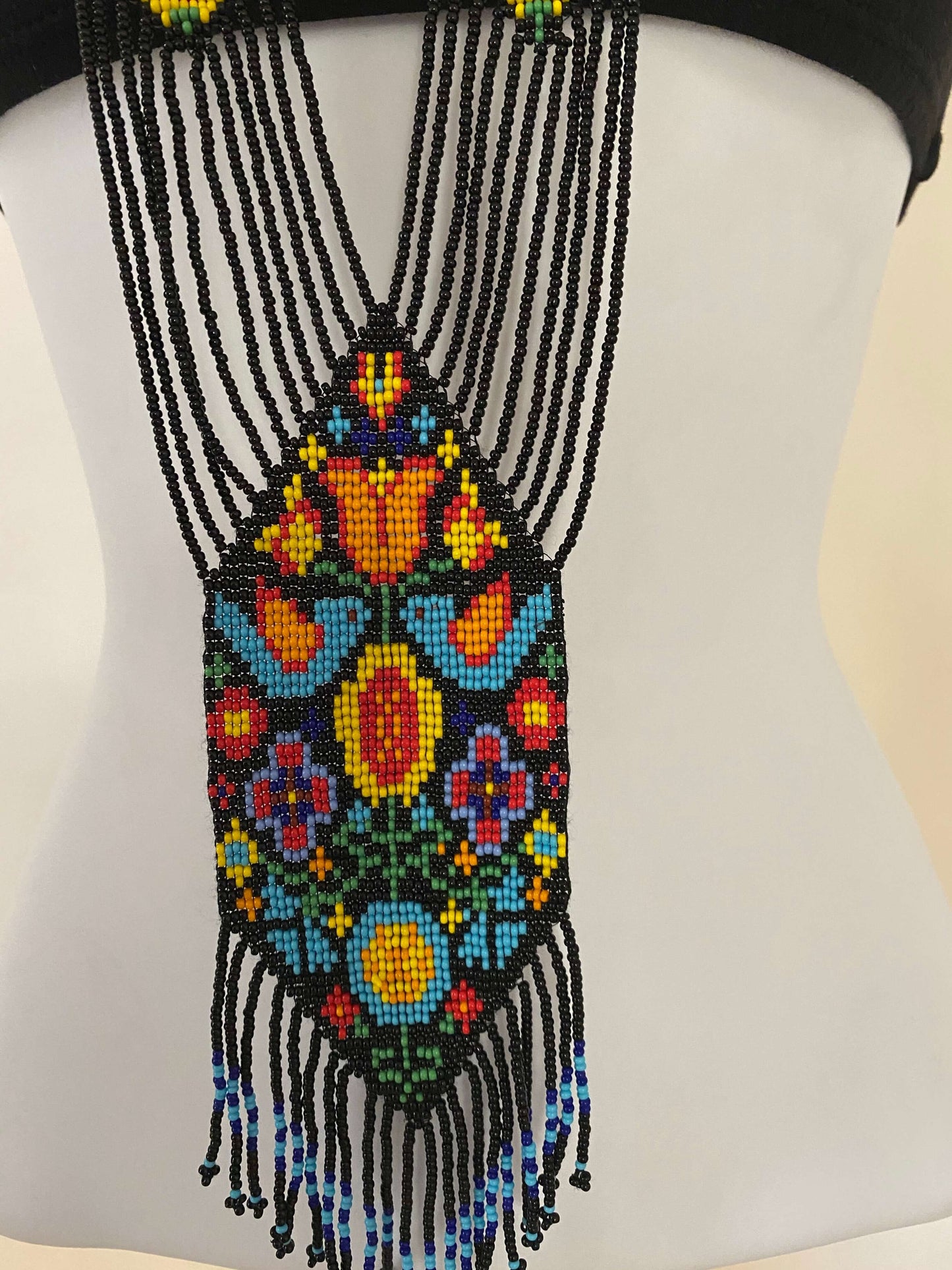 Handcrafted Bead embroidery long necklace earrings set