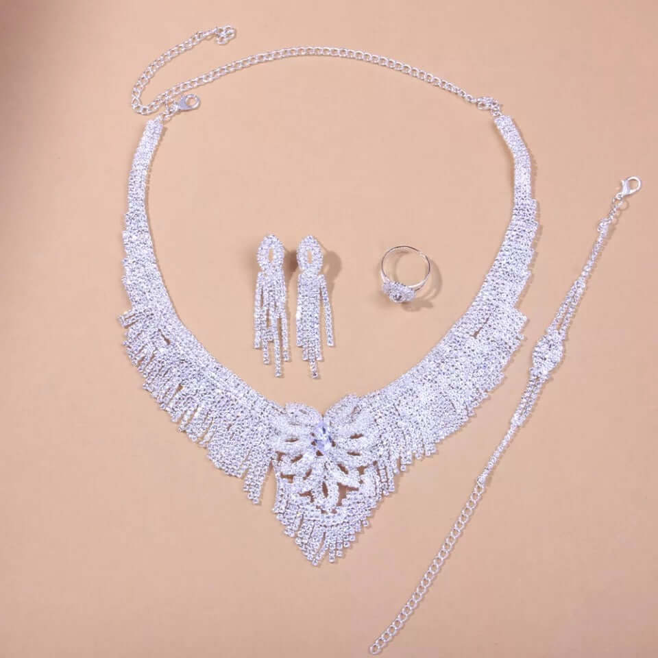 Bridal jewelry necklace earrings bracelet ring set super shiny lightweight