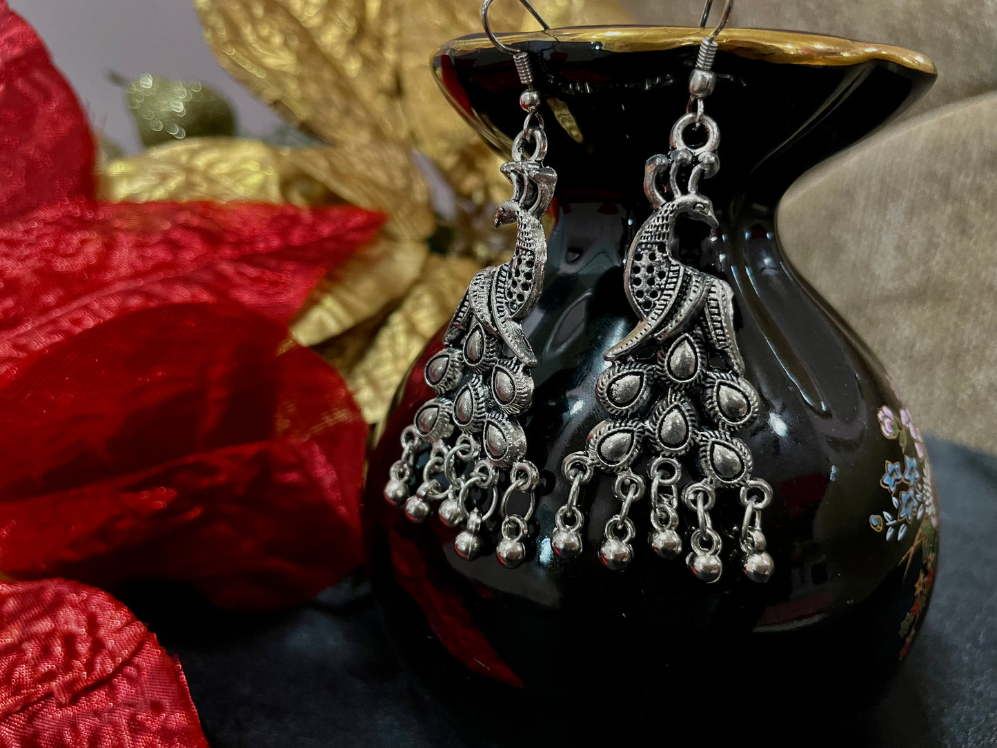 Handcrafted earring peacock design dangle drop lightweight jewelry