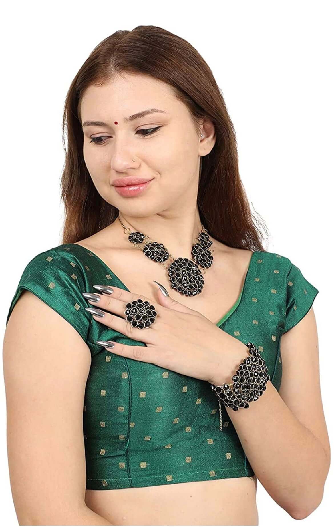 Bracelet & ring handcrafted adjustable jewelry in black beads