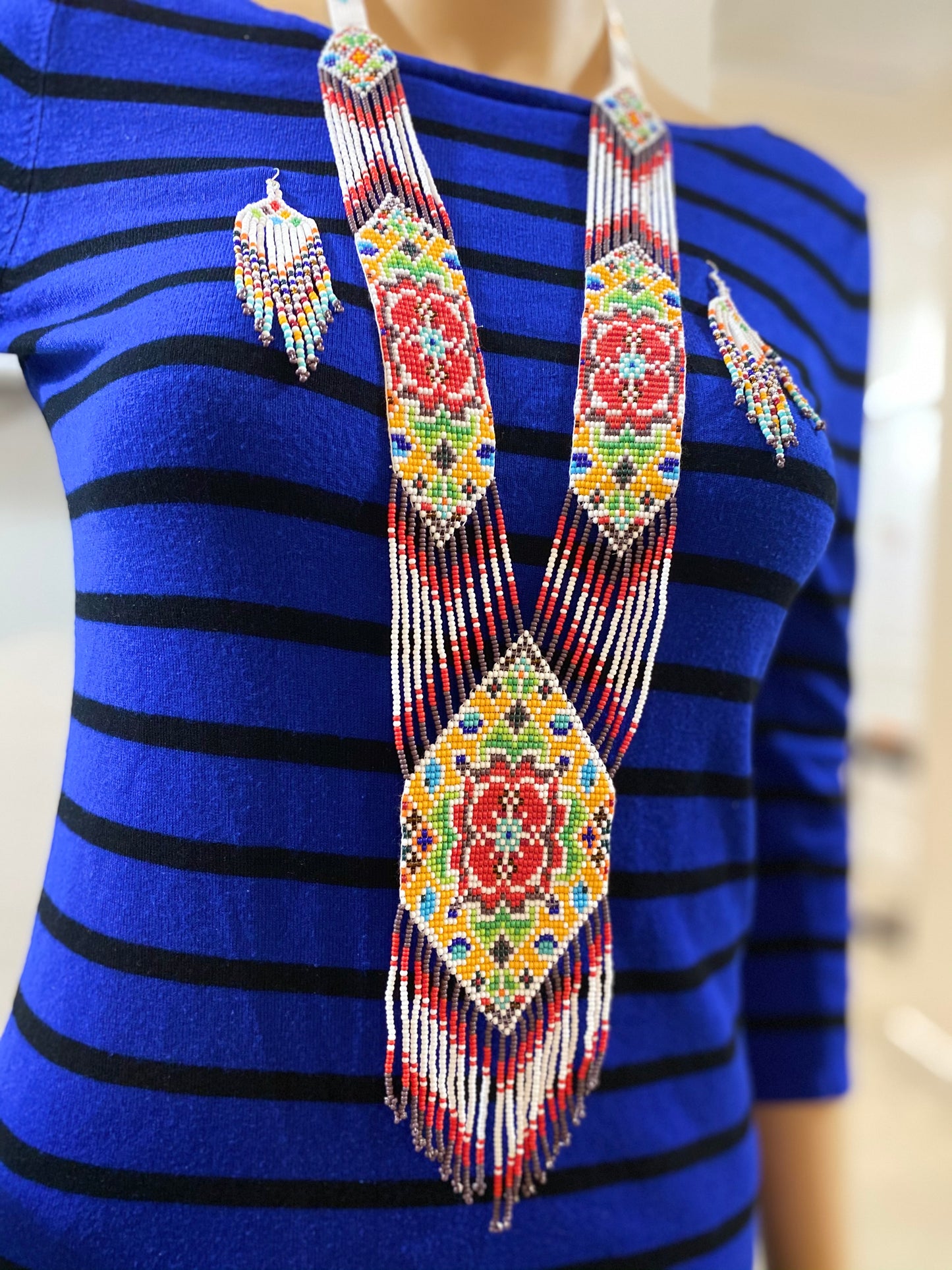 Handcrafted Bead necklace earrings set tribal jewelry