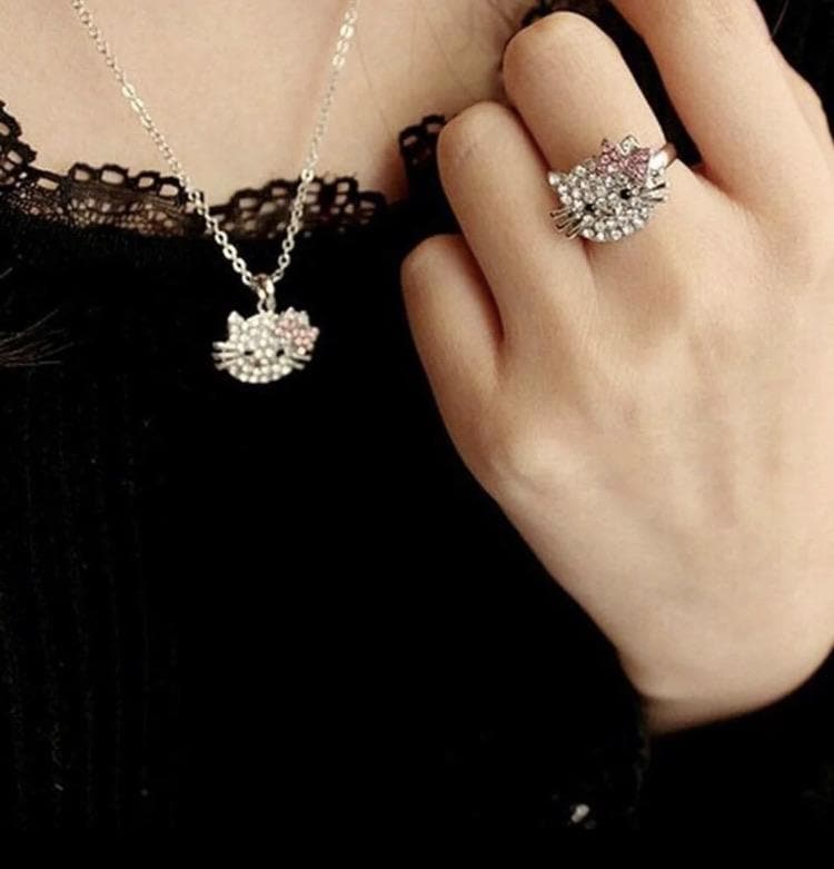 hello kitty necklace earrings ring complete jewelry set
