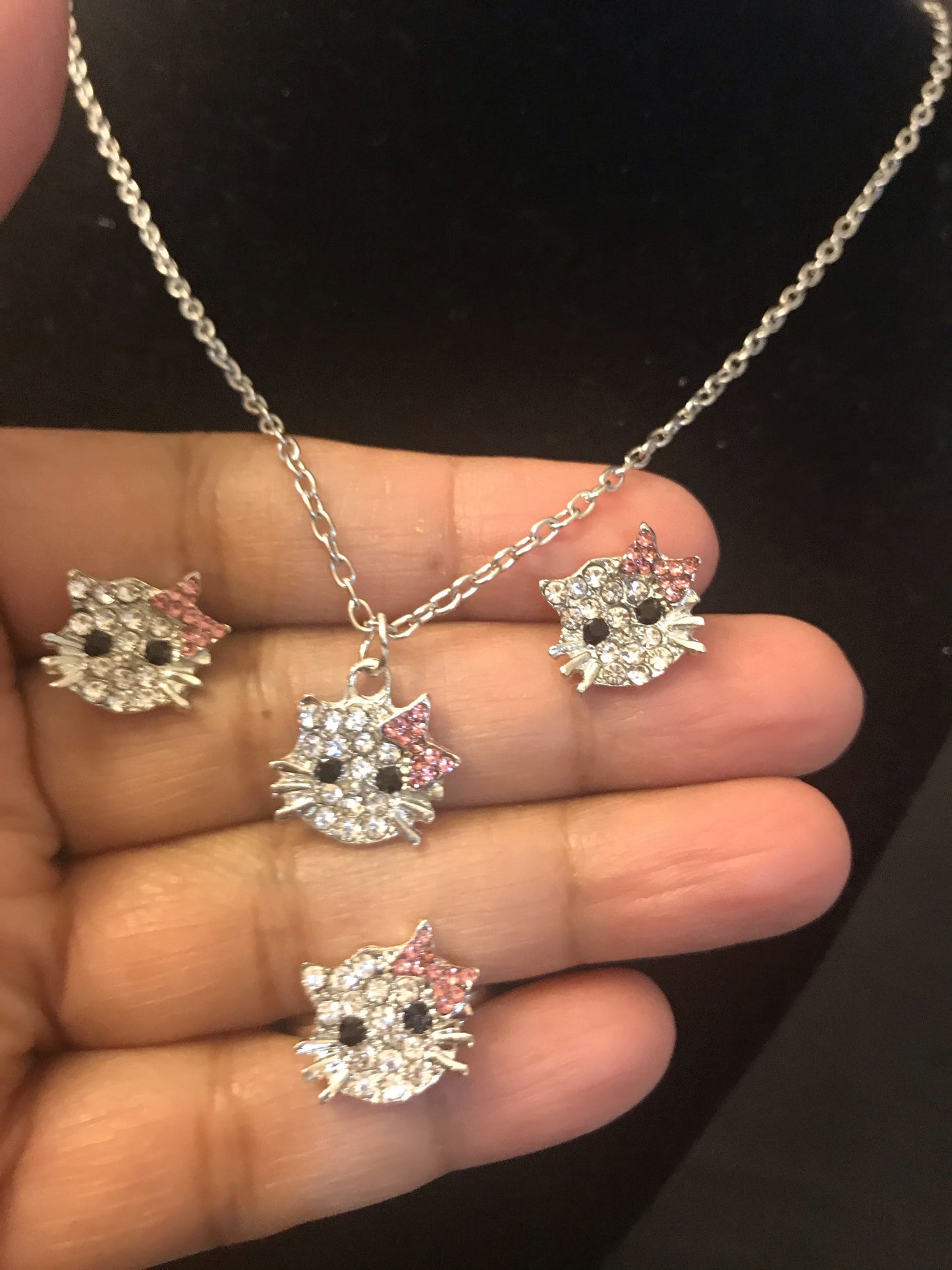 hello kitty necklace earrings ring complete jewelry set