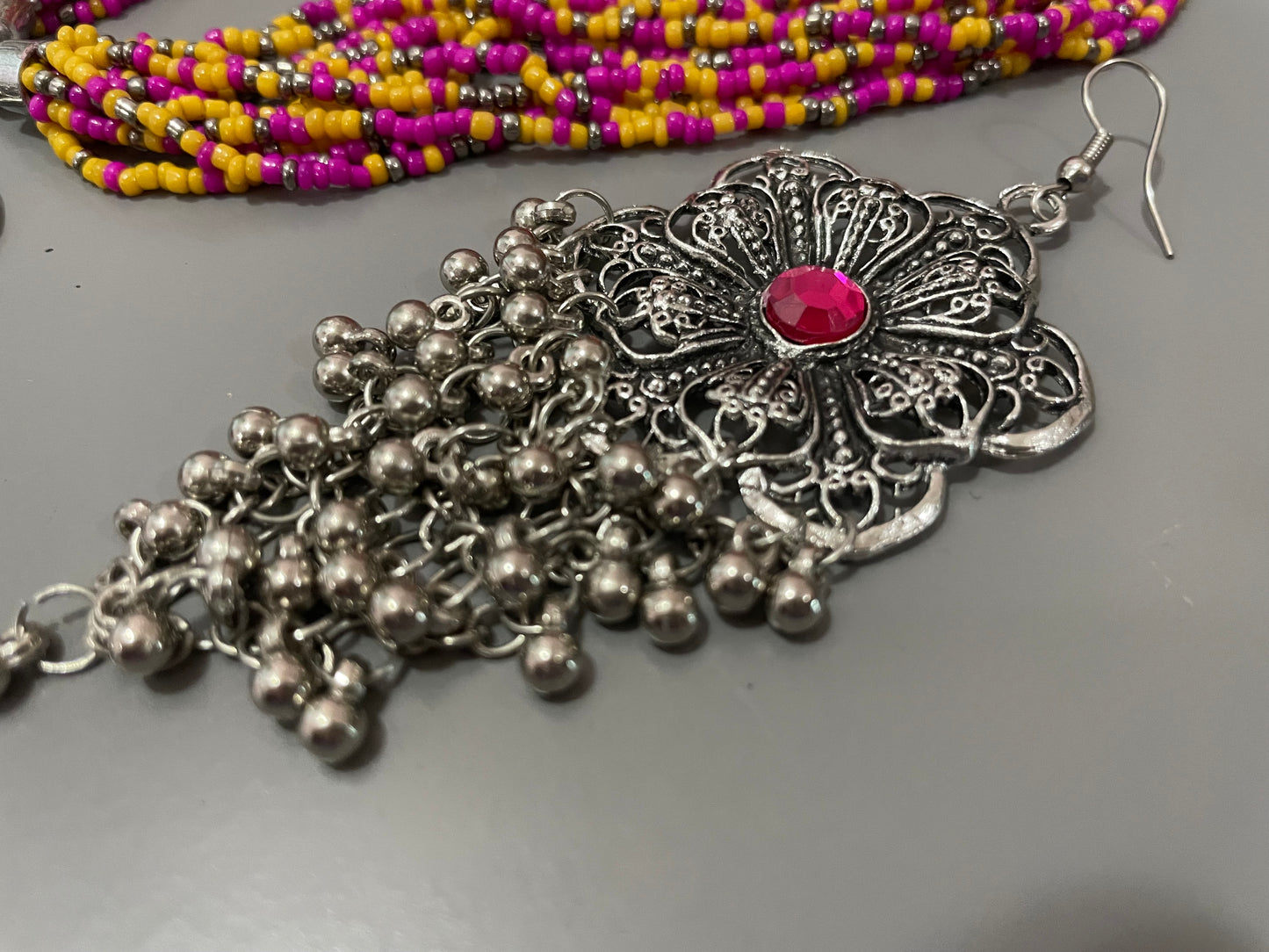 Necklace & big earrings Handcrafted seed bead Boho jewelry