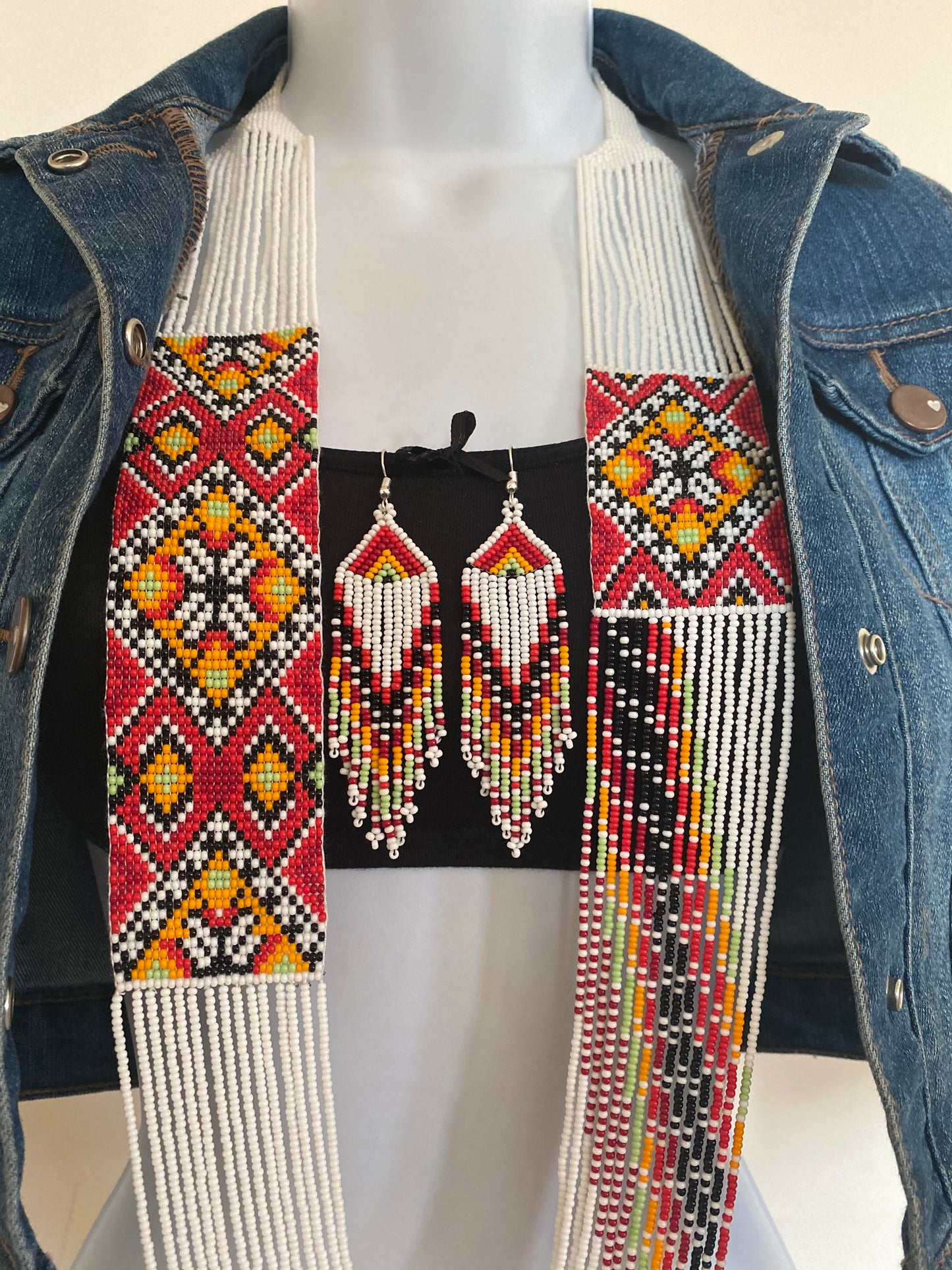 Handcrafted Bead necklace earrings set boho jewelry