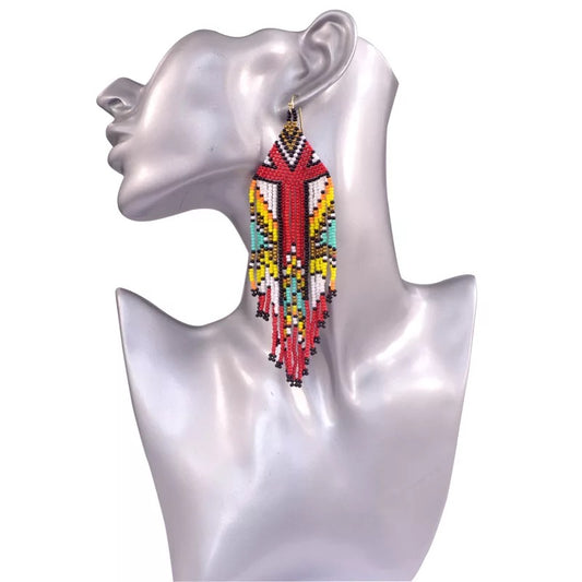 Seed bead earrings big dangle drop African boho jewelry