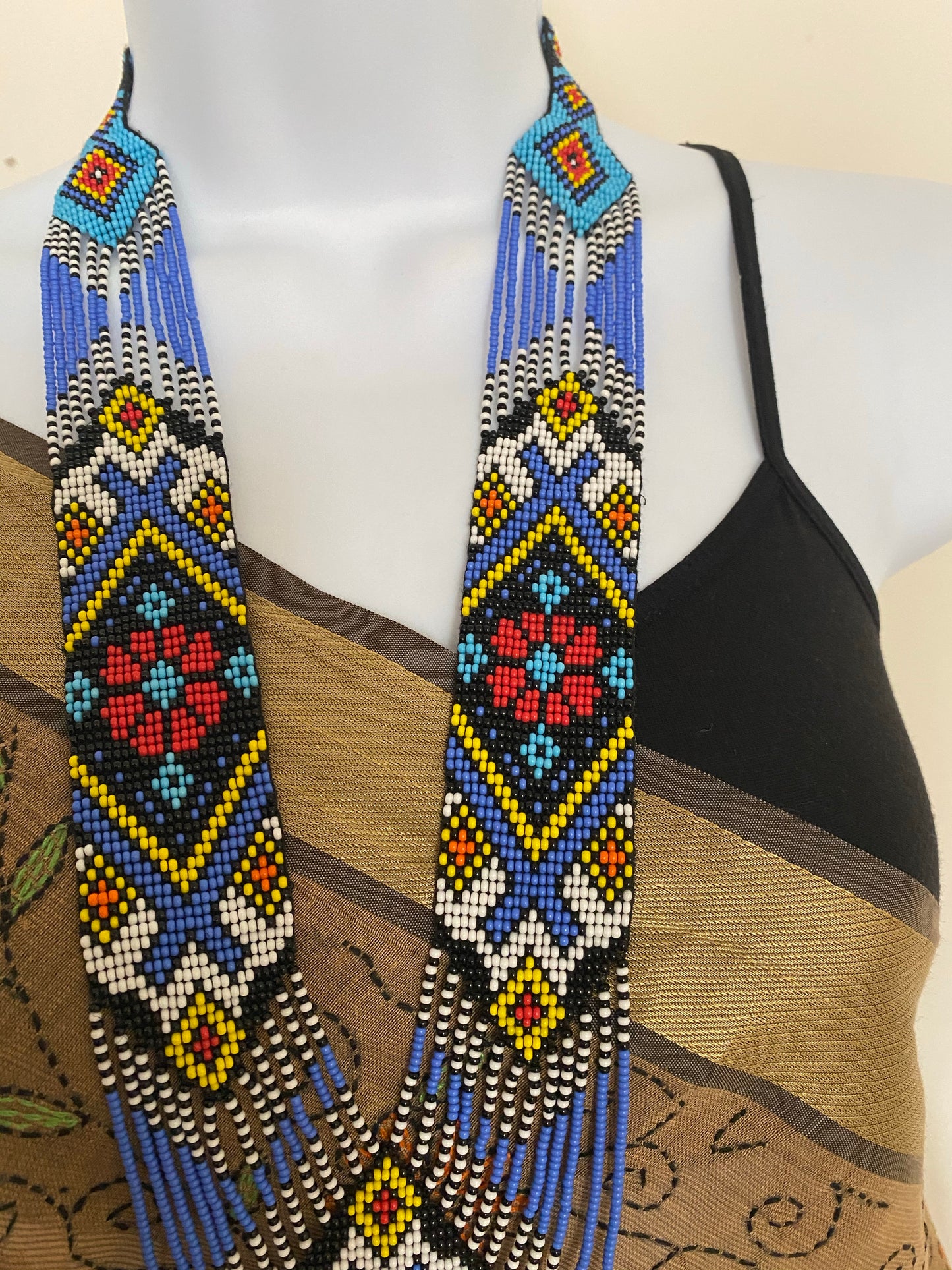 Handcrafted seed Bead long necklace earrings set