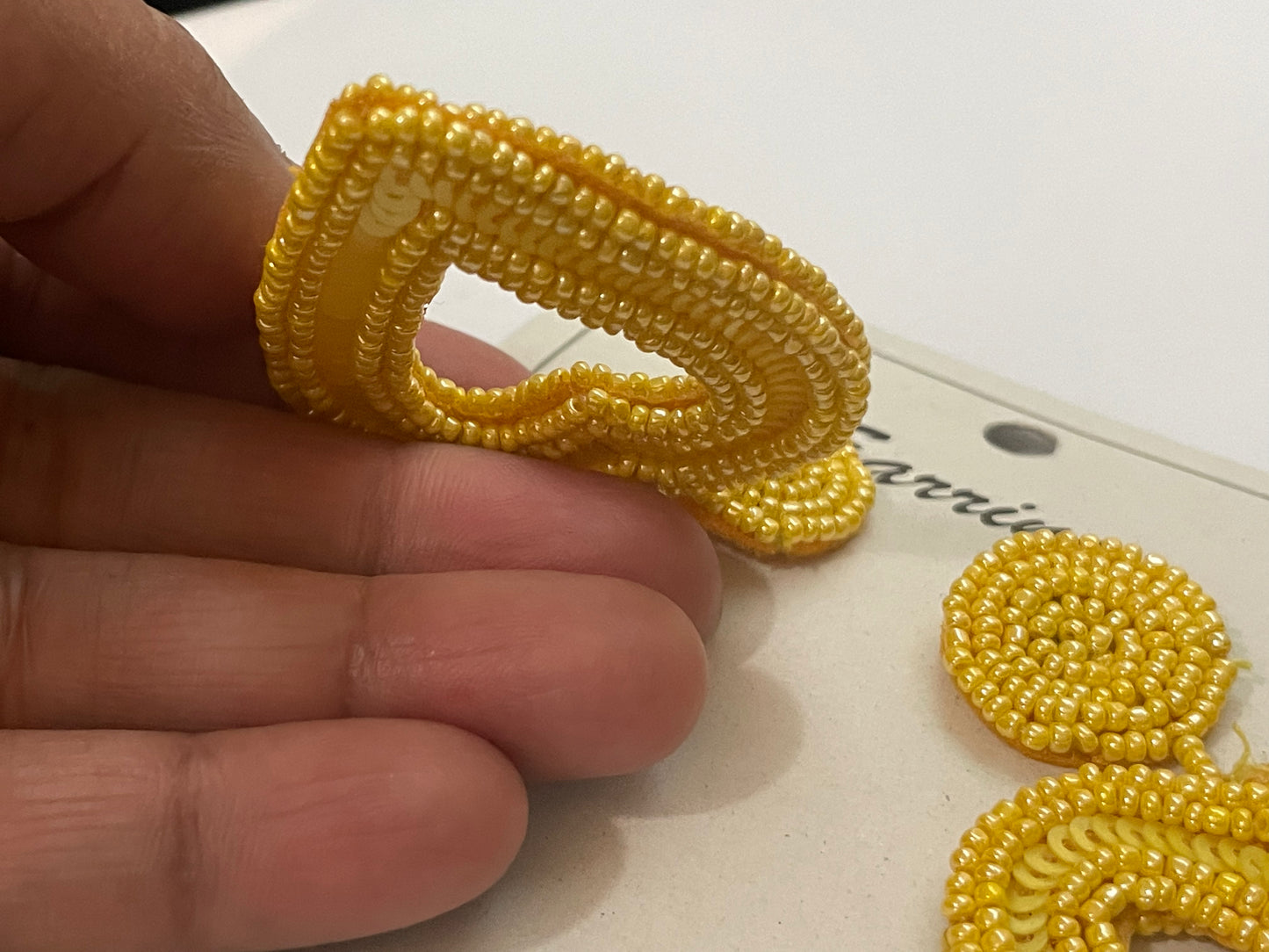 Seed bead yellow earrings handcrafted