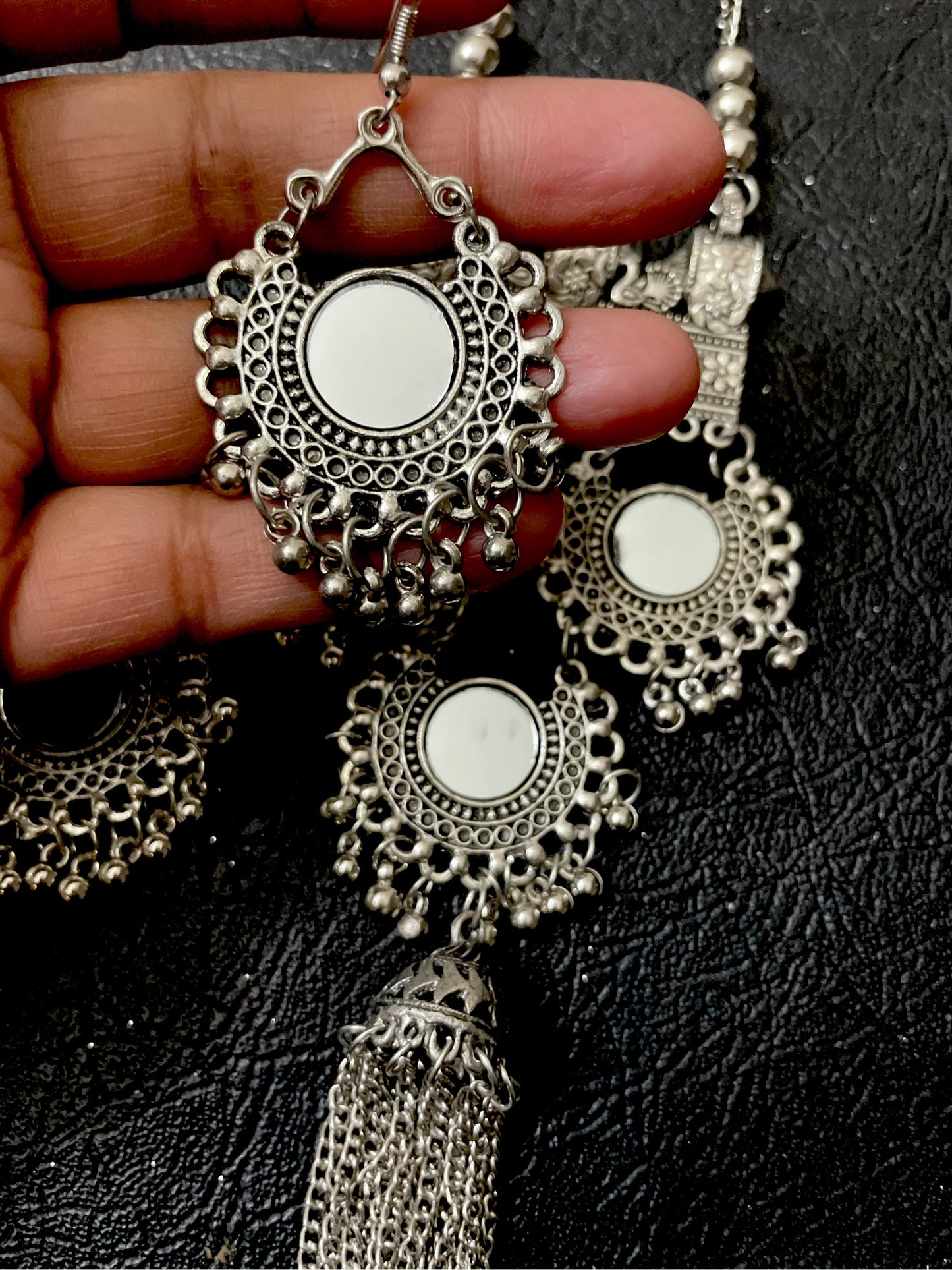 Necklace earrings Afgani mirror work oxidized jewelry women