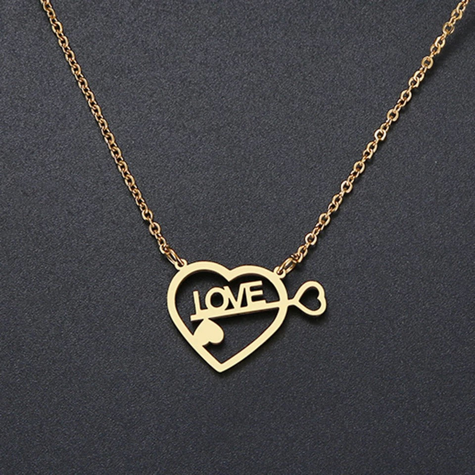 Love necklace heart charm pendant stainless steel no fade jewelry
