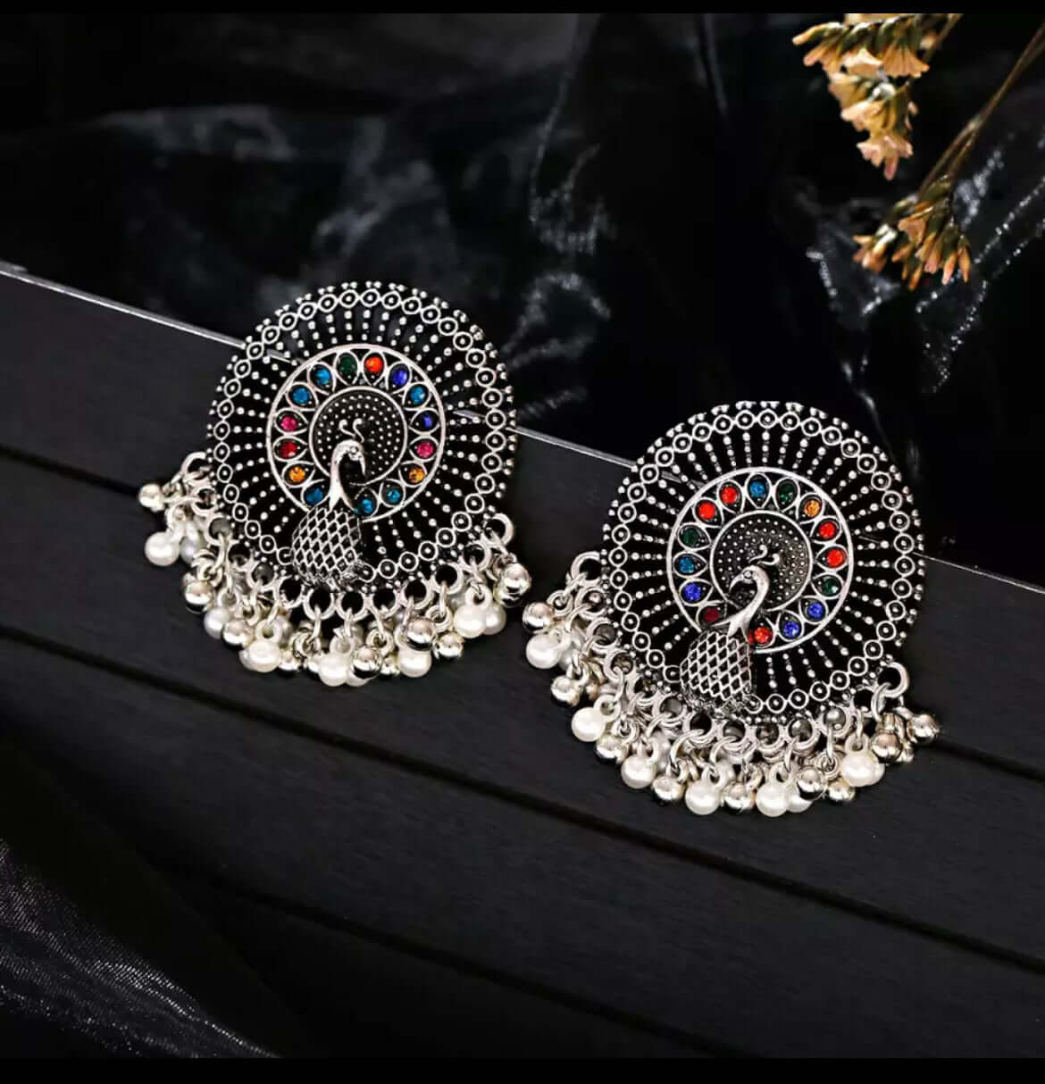 Earrings pair peacock ethnic boho oxidized colorful studs gift
