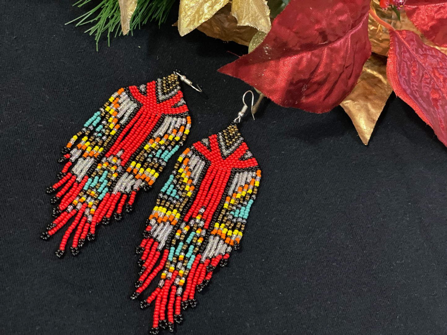 Seed bead earrings big dangle drop African boho jewelry