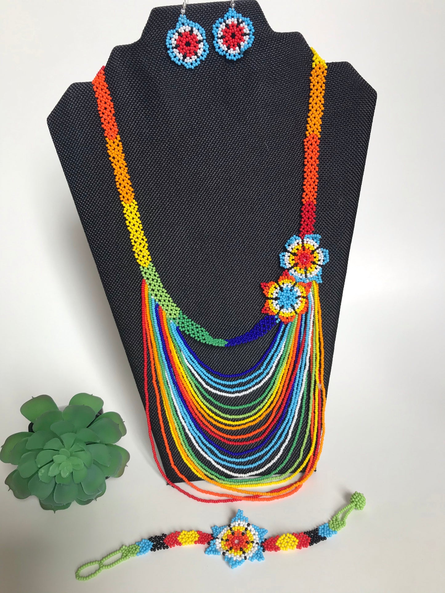 Handcrafted Bead necklace earrings set colorful jewelry
