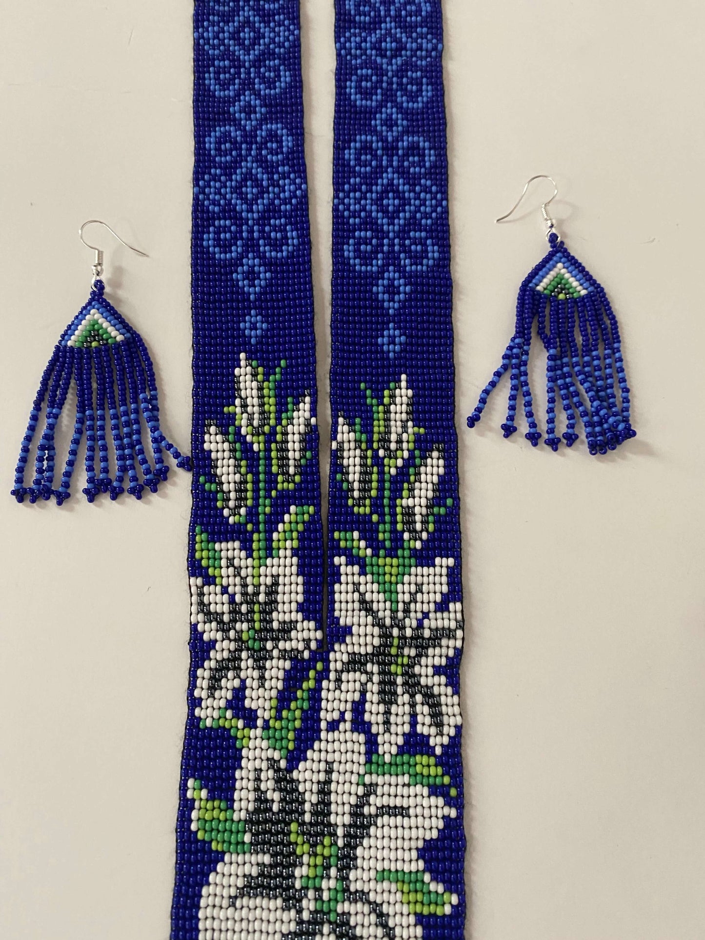 Handcrafted Bead embroidery long necklace earrings set