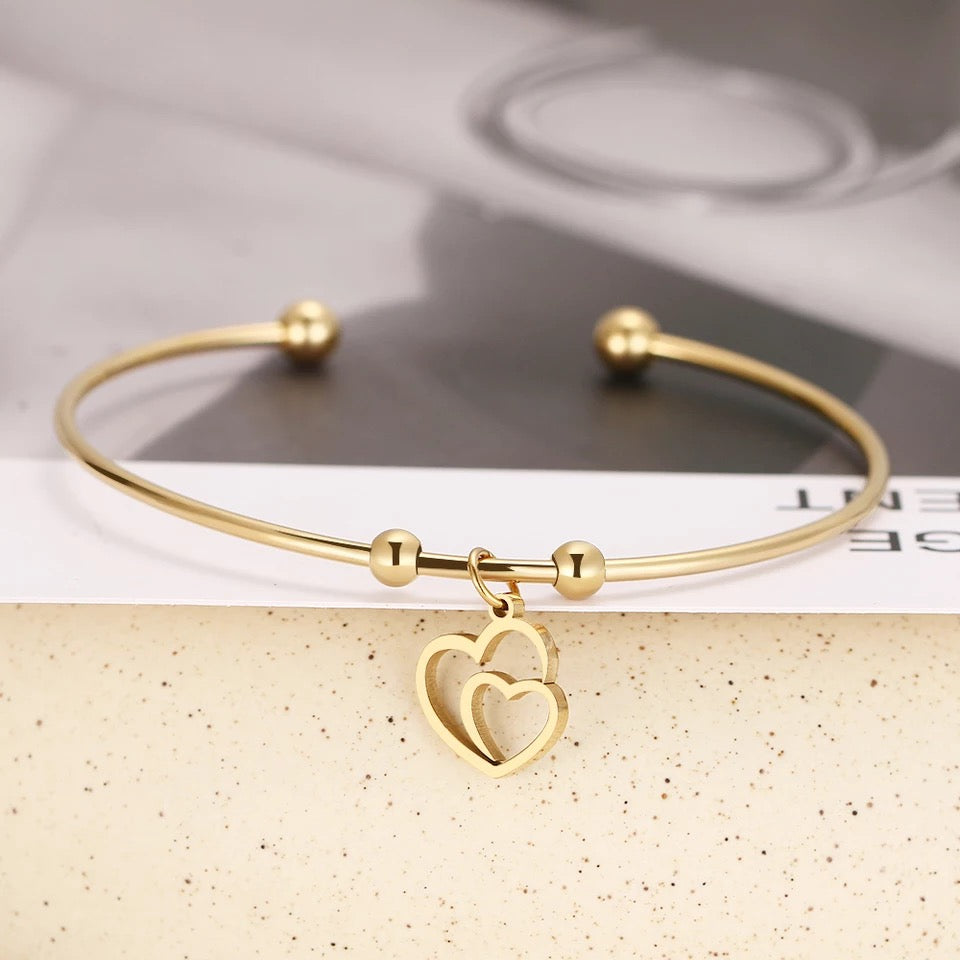 1 Bracelet double heart charm pendant stainless jewelry