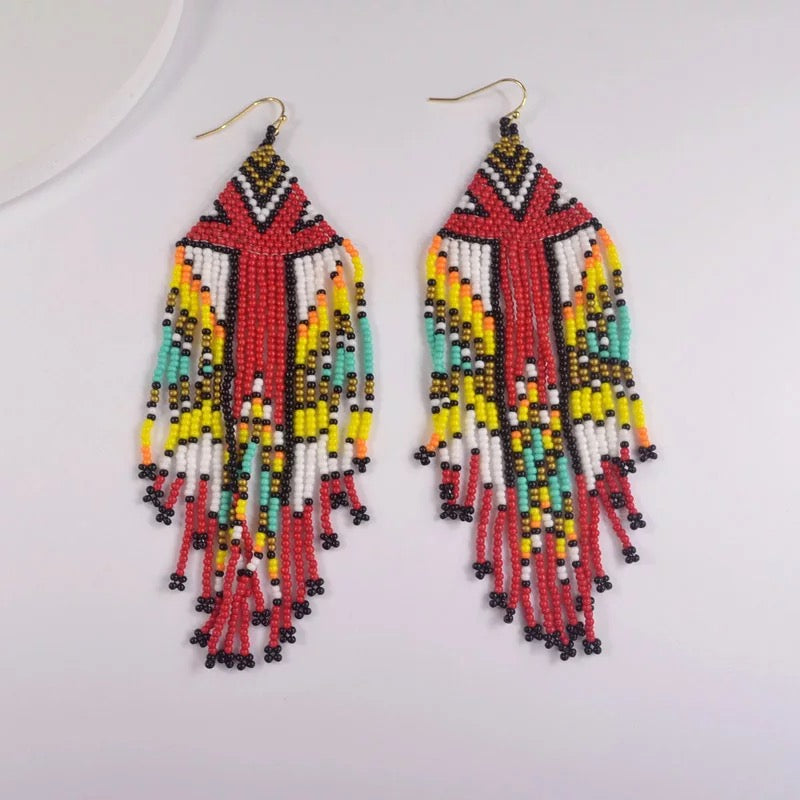 Seed bead earrings big dangle drop African boho jewelry