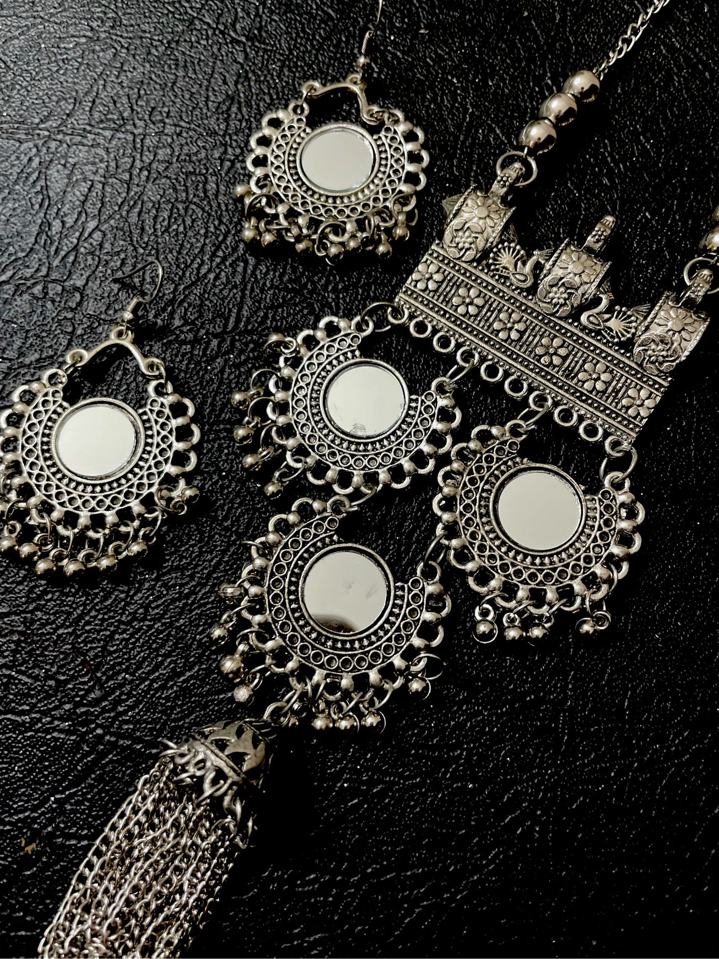 Necklace earrings Afgani mirror work oxidized jewelry women