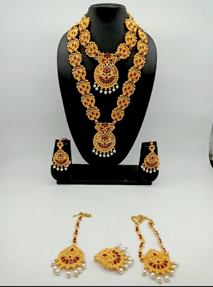 Indian Bridal necklace combo set with earring arm and head jewelry