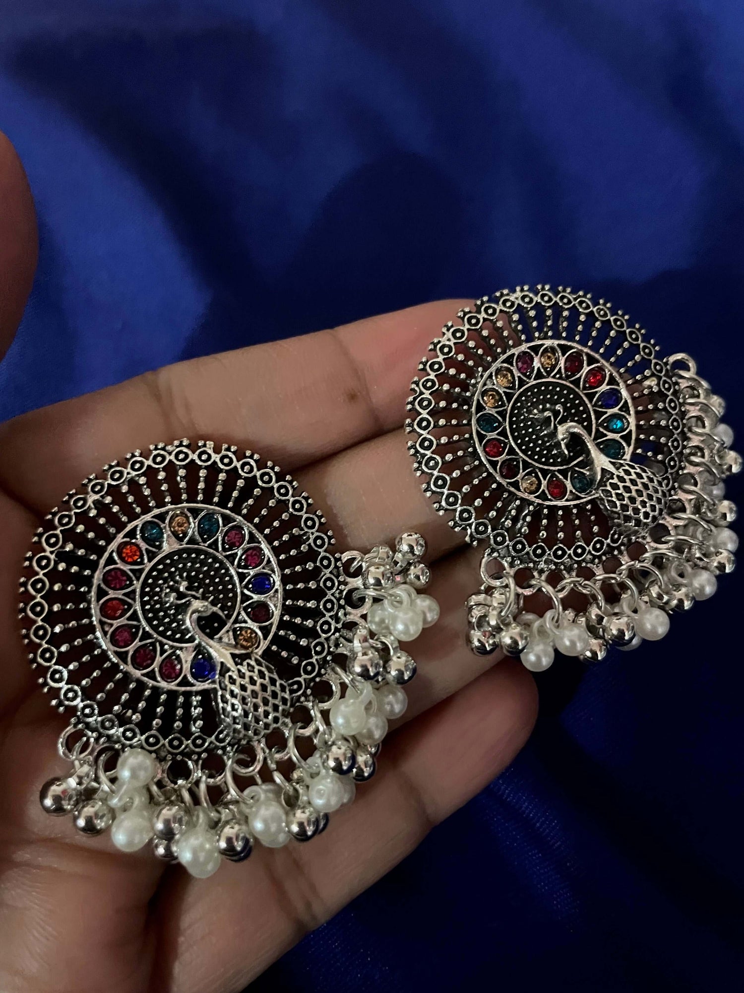 Earrings pair peacock ethnic boho oxidized colorful studs gift