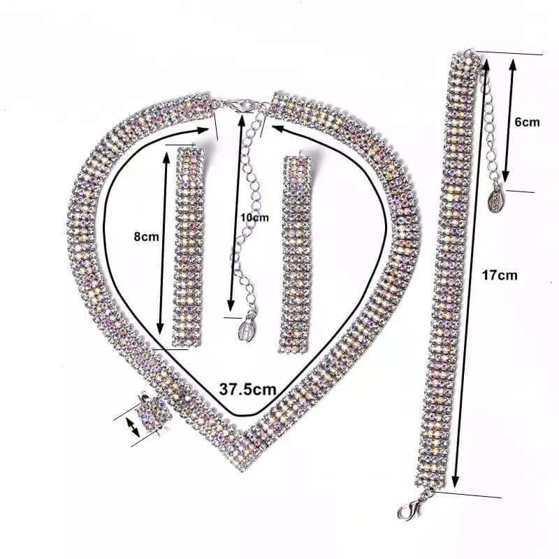 Gorgeous AB color necklace earring bracelet set rhinestone jewelry