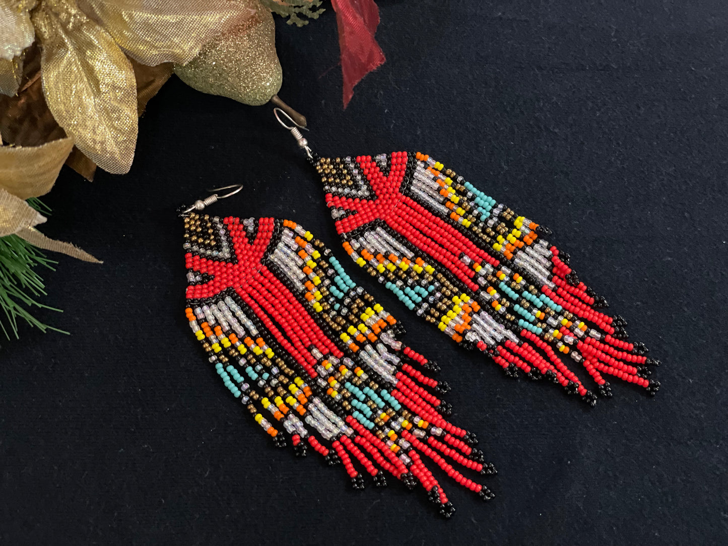 Seed bead earrings big dangle drop African boho jewelry