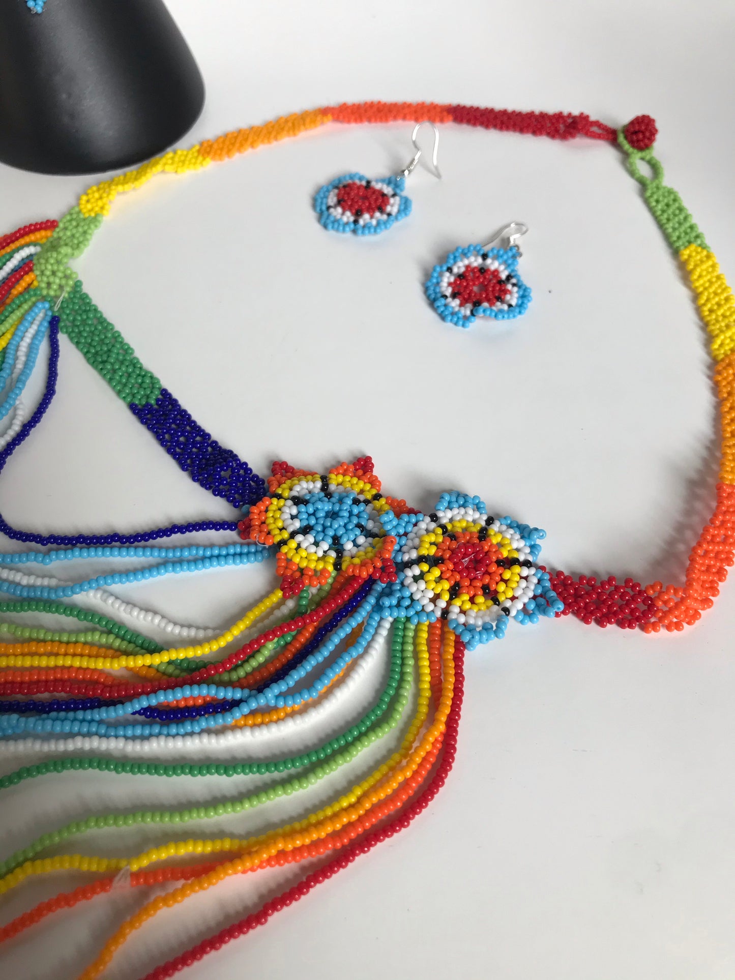 Handcrafted Bead necklace earrings set colorful jewelry