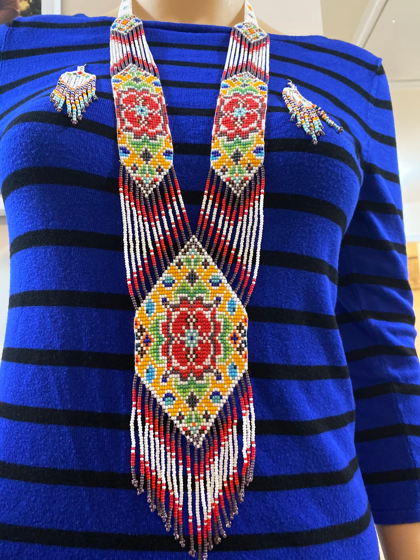 Handcrafted Bead necklace earrings set tribal jewelry
