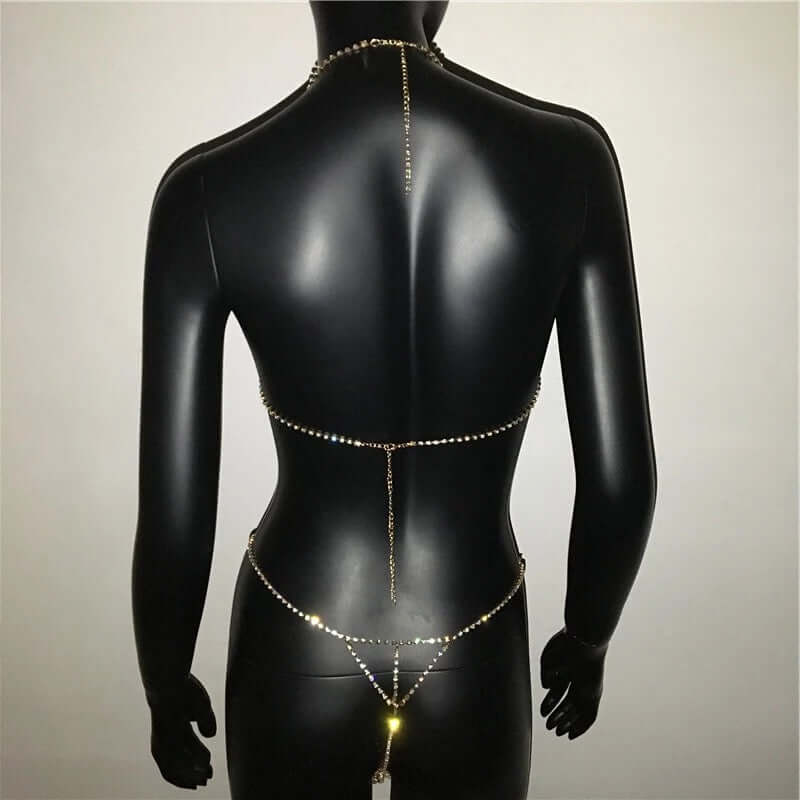bikini suit slim body jewelry rhinestone crystal bra thong body chain jewelry