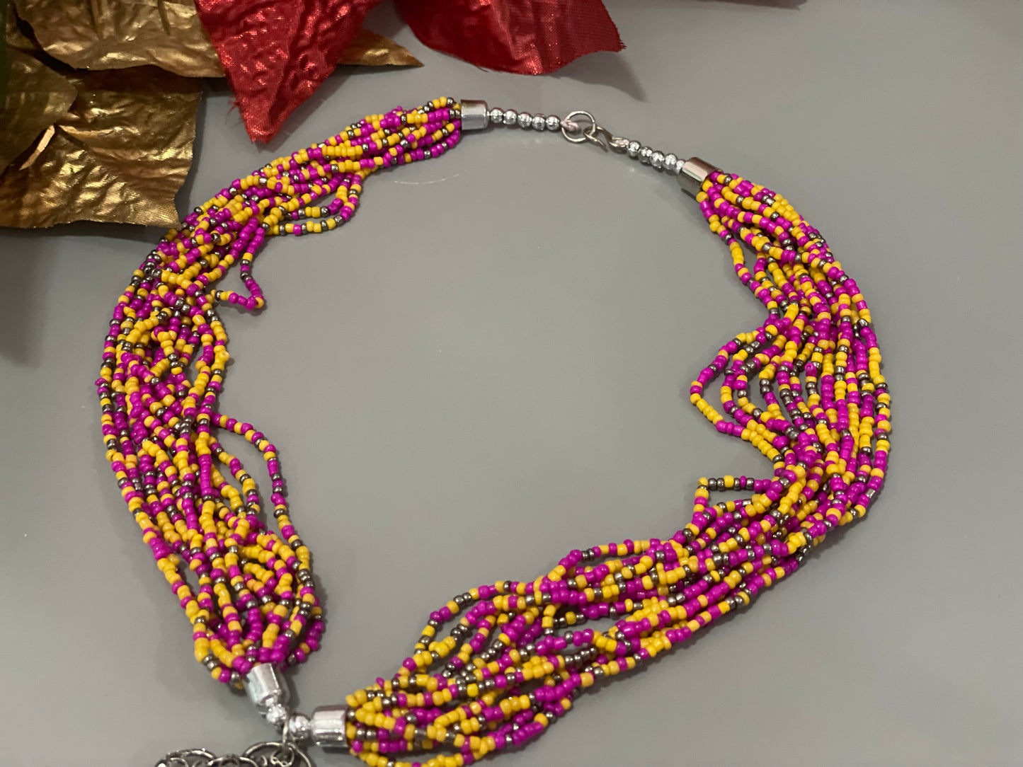Necklace & big earrings Handcrafted seed bead Boho jewelry
