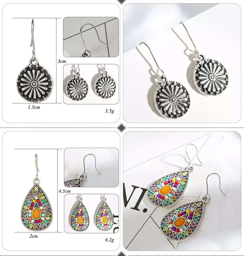 Earrings 3 pairs Oxidized boho style jewelry gift