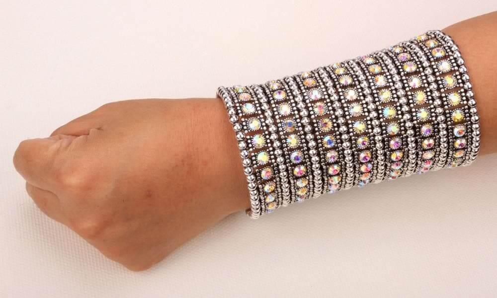 Cuff bracelet with crystals Multi layer stretchable fashion jewelry