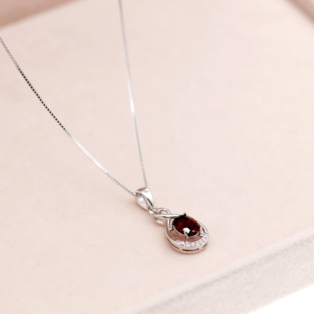 Necklace red Garnet 925 sterling silver 5*7 mm birthstone pendant