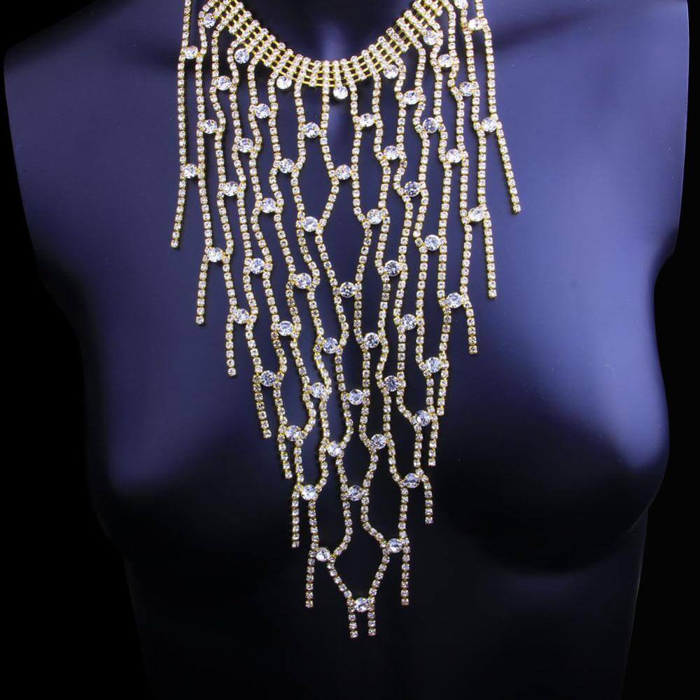 Crystal Necklace Long Tassel Bling Statement Jewelry Rhinestone