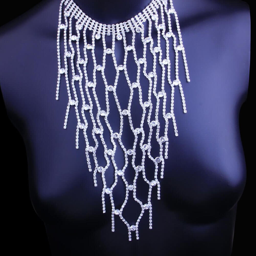 Crystal Necklace Long Tassel Bling Statement Jewelry Rhinestone