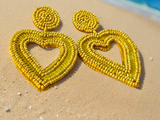 Seed bead yellow earrings handcrafted