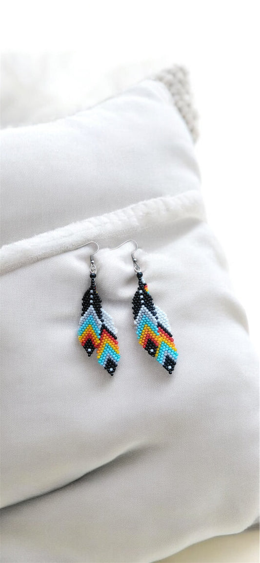 "Handcrafted Seed Bead Double Leaf Earrings – Lightweight & Stylish"