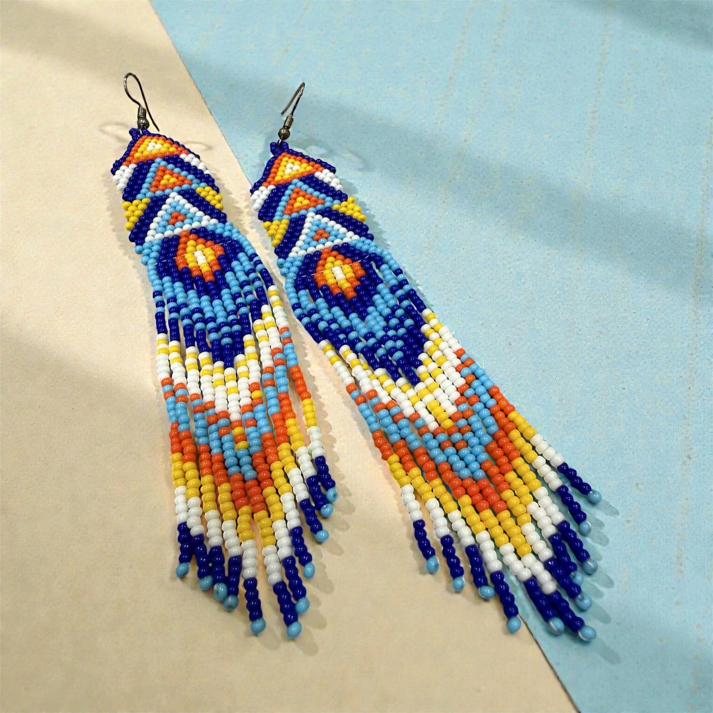 "Handmade Seed Bead Long Tassel Earrings – Boho Statement Lightweight Jewelry"