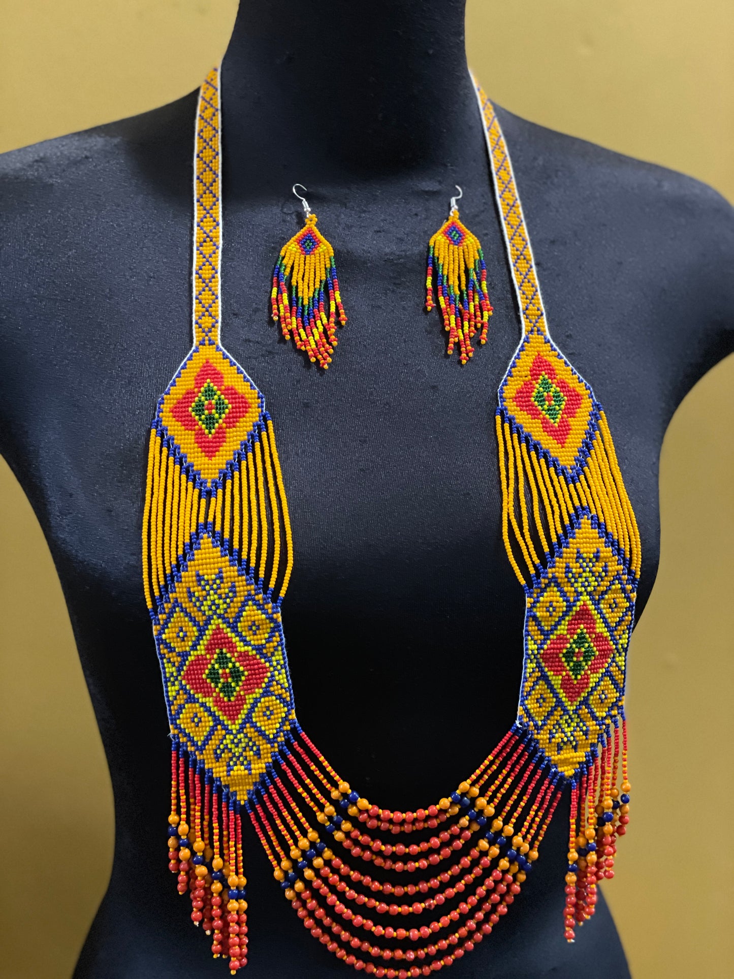 Seed bead handcrafted necklace earrings set