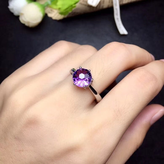 Solitaire Ring Amethyst 925 Sterling Silver 8*8mm Purple Gemstone Wedding Jewelry