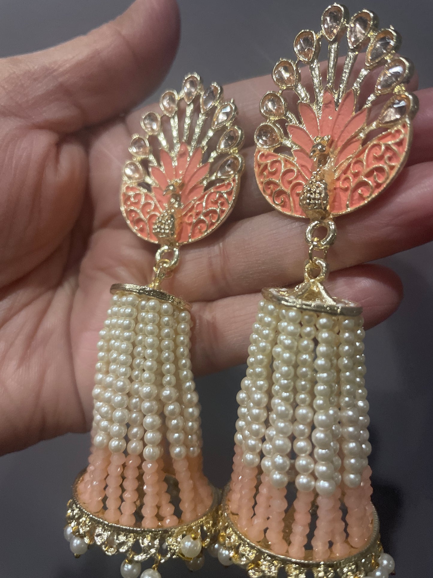 Peacock earrings Bollywood pearl drop jhumka