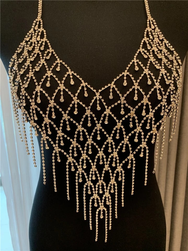 Necklace top rhinestone Body jewelry silver photo shoot gift