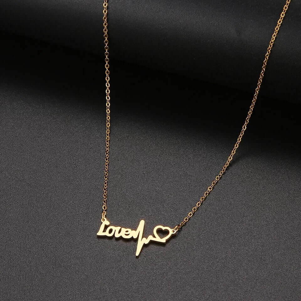 Charm necklace love text heartbeat Valentine’s gift stainless jewelry