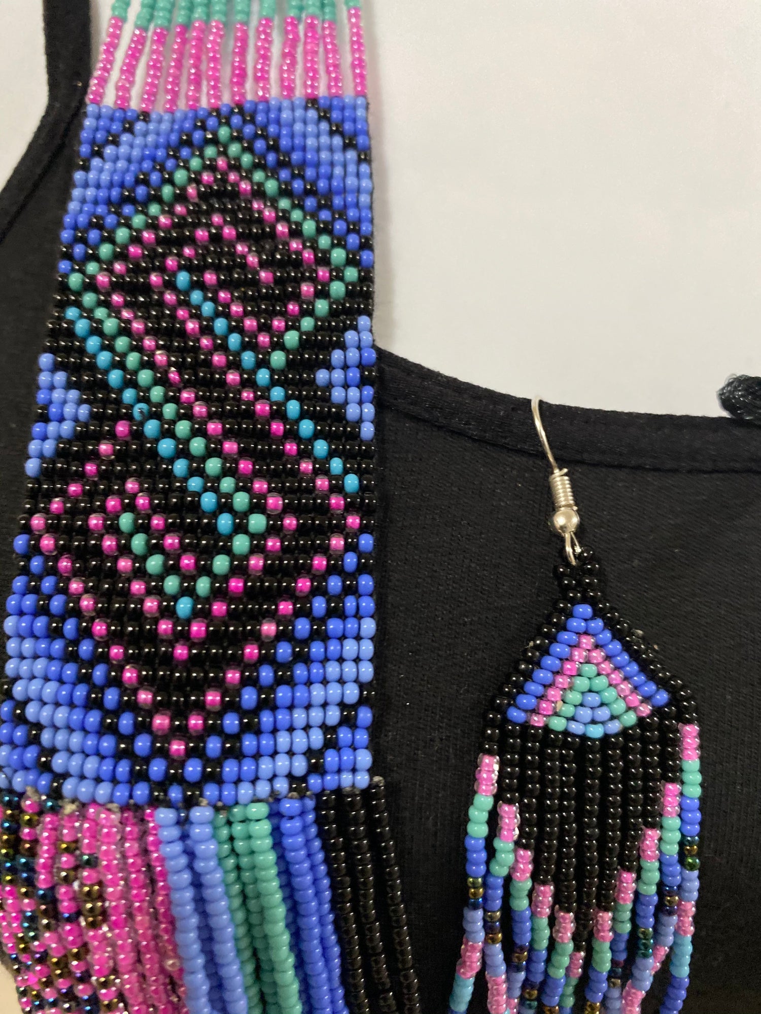 Handcrafted Bead embroidery necklace earrings set